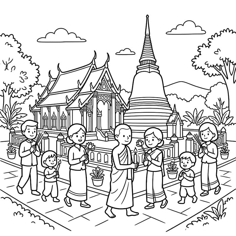 ระบายสี วันวิสาขบูชาเวียนเทียนรอบวัด