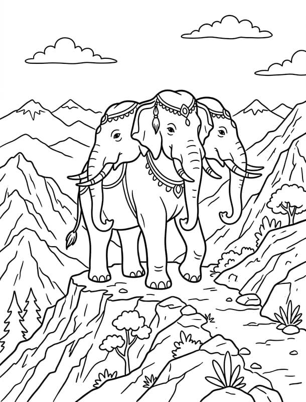 ระบายสี ช้างเอราวัณ เดินอยู่บนถนน