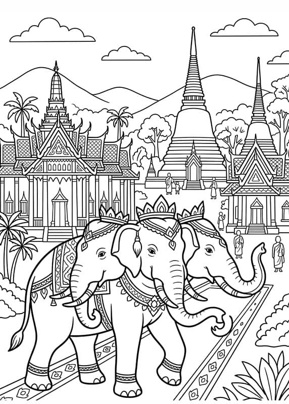 ระบายสี ช้างเอราวัณ กับพระราชวัง