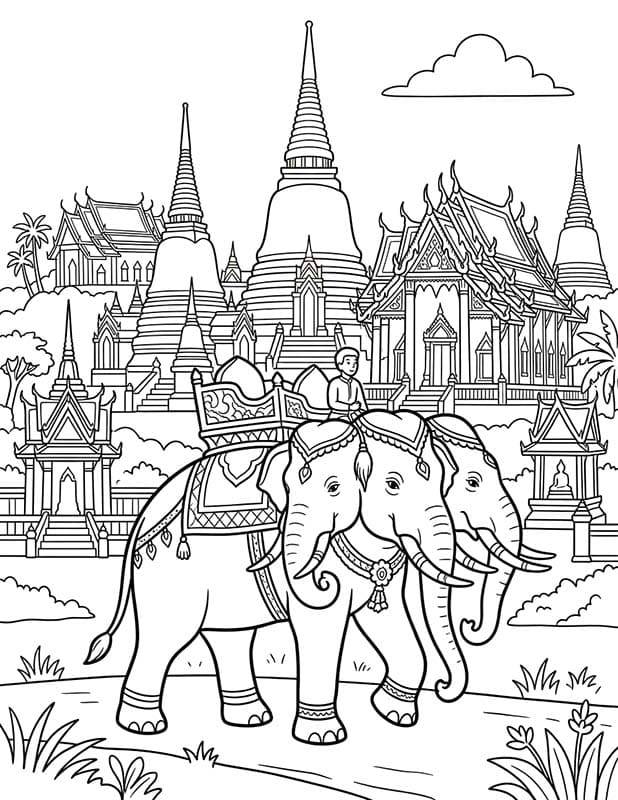 ระบายสี ช้างเอราวัณ กับวัดไทย