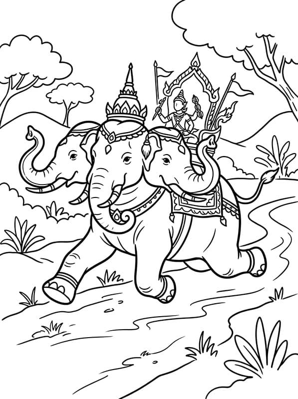 ระบายสี ช้างเอราวัณ กางงวง