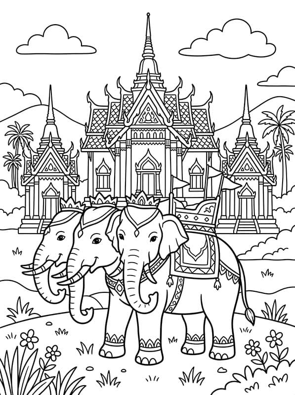 ระบายสี ช้างเอราวัณ และวัด