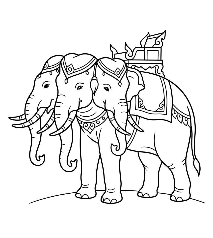 ระบายสี ช้างเอราวัณ ลายเส้นน่ารัก