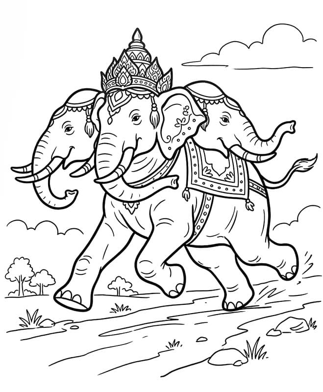 ระบายสี ช้างเอราวัณ ลวดลายไทย