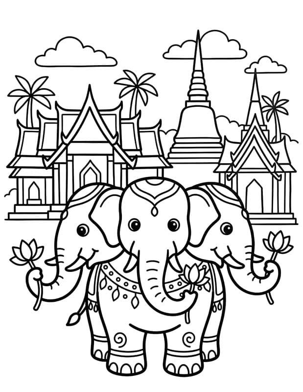 ระบายสี ช้างเอราวัณ มุมด้านหน้า