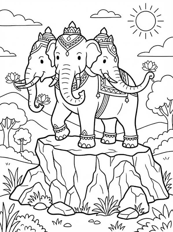 ระบายสี ช้างเอราวัณ ในป่าหิมพานต์