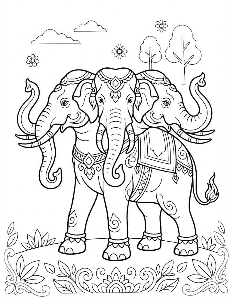 ระบายสี ช้างเอราวัณ สามเศียร
