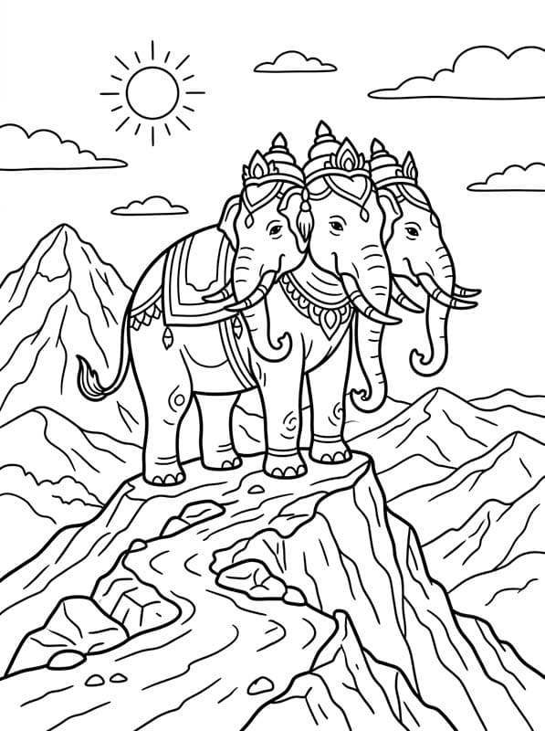 ระบายสี ช้างเอราวัณ ยืนอยู่บนหิน