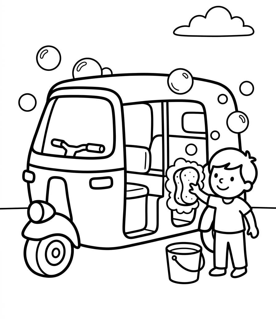 ระบายสี การวาดภาพ รถตุ๊ก ๆ พิมพ์ได้ฟรี