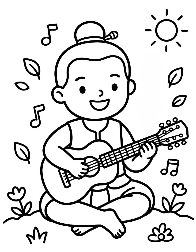 ระบายสี ภาพ สุดสาคร เล่นกีตาร์