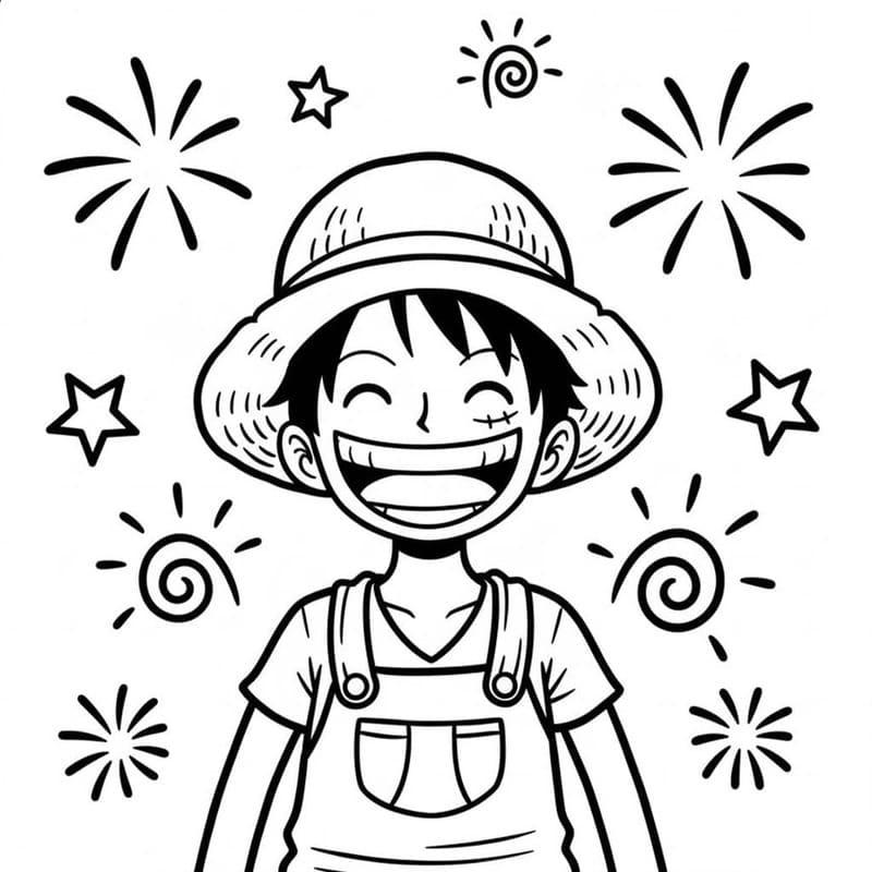 ระบายสี ดอกไม้ไฟและลูฟี่