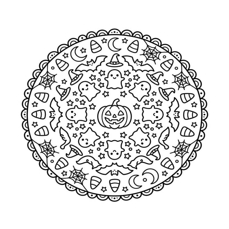 ระบายสี ฮาโลวีน มันดาลา เรียบง่าย