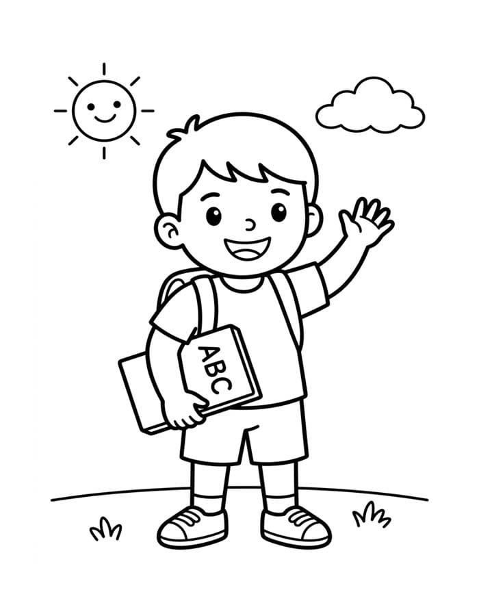 ระบายสี นักเรียนถือหนังสืออยู่