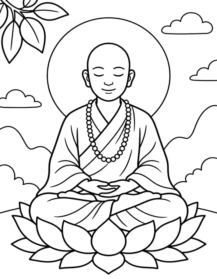 ระบายสี พระการฝึกสมาธิในท่านั่ง