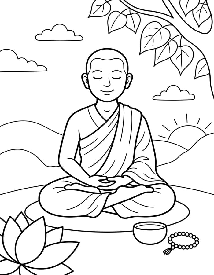 ระบายสี พระนั่งอยู่ในท่าที่นั่งอยู่