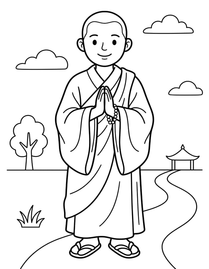 ระบายสี พระยืนประสานมือไว้